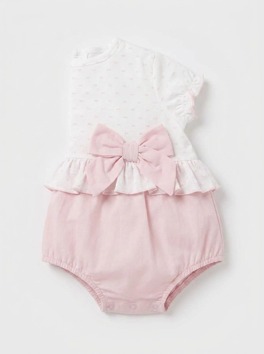 Bow Print Ruffle Romper